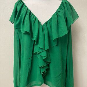 Vici Green Ruffle Holiday Christmas Blouse Medium